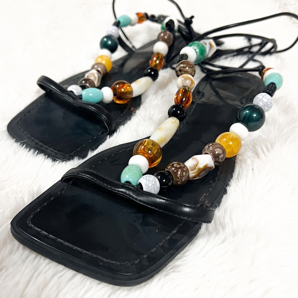 Zara, Black with multi color jewel beads, Sandal, 38